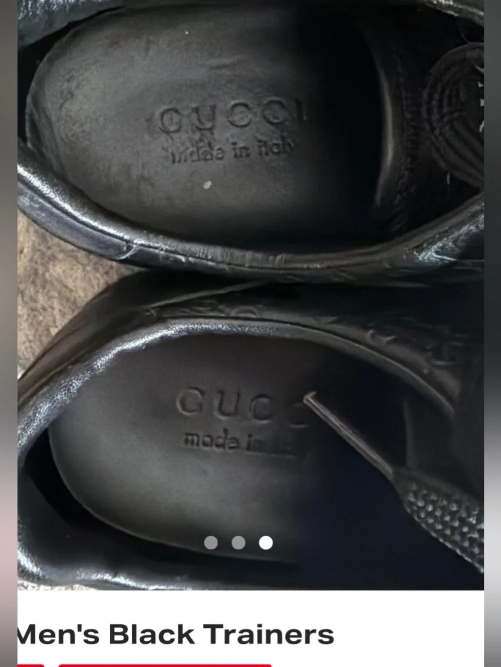 Gucci Black Leather Men’s Sneakers with Green & Red Stripe 8.5